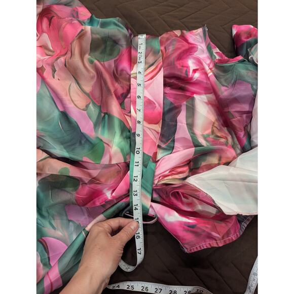 Elegant pink & green one shoulder plus size cocktail dress  by X Plus size XL - Picture 9 of 12